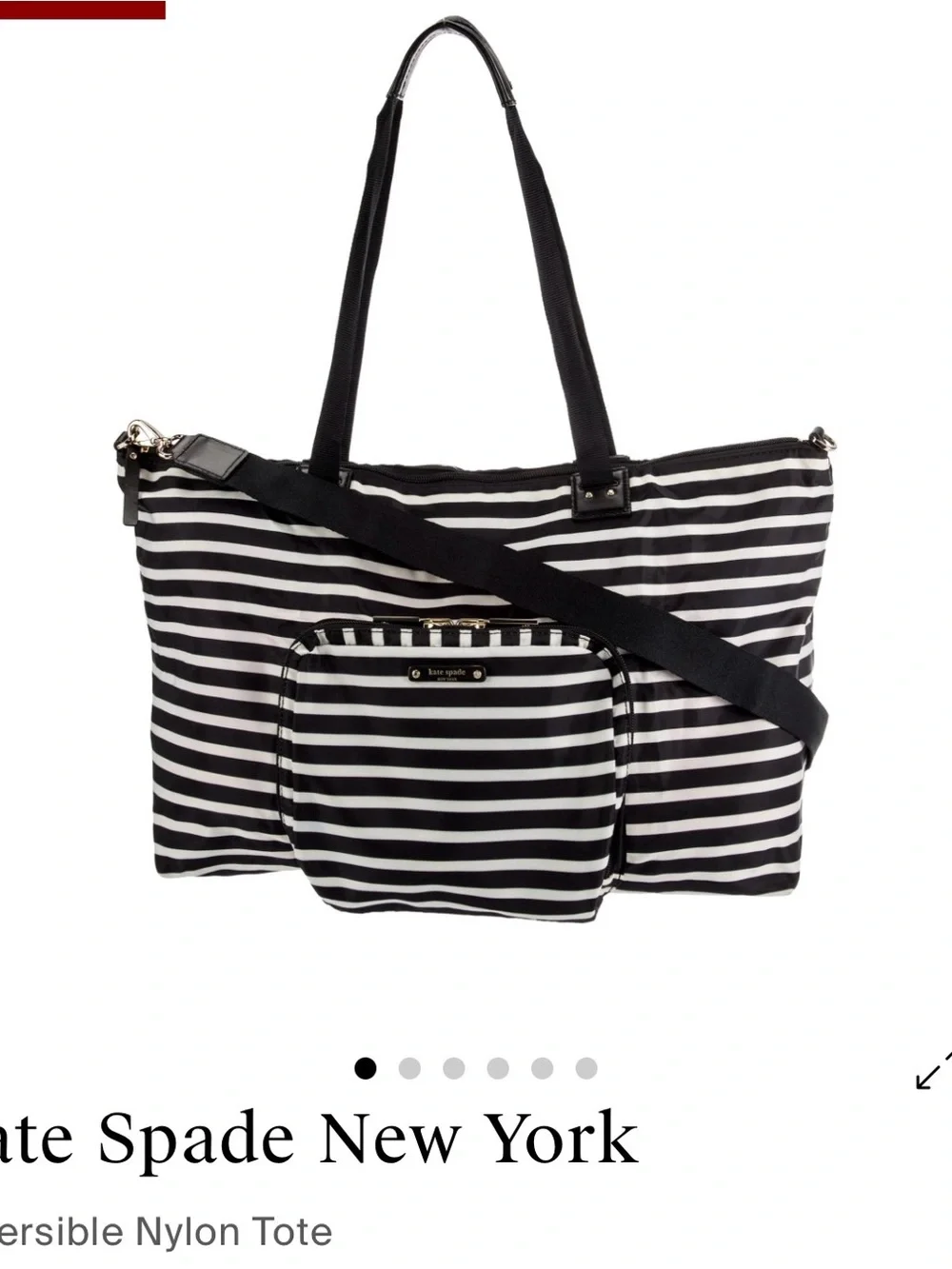 kate spade Watson Lane Lyla Black & White Stripes Nylon Packable Weekender Bag